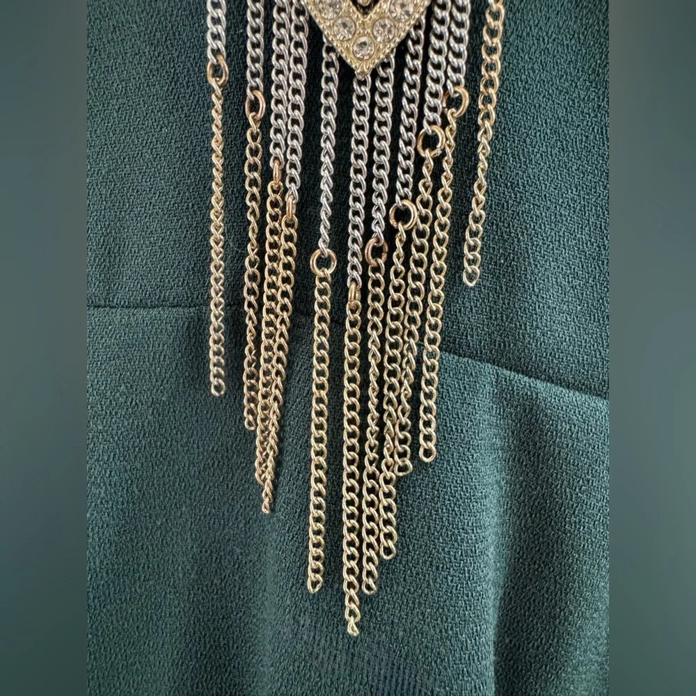 Buckle Art Deco Fringe Pendant Necklace Gold Silver Tone Geometric Statement - Picture 4 of 8